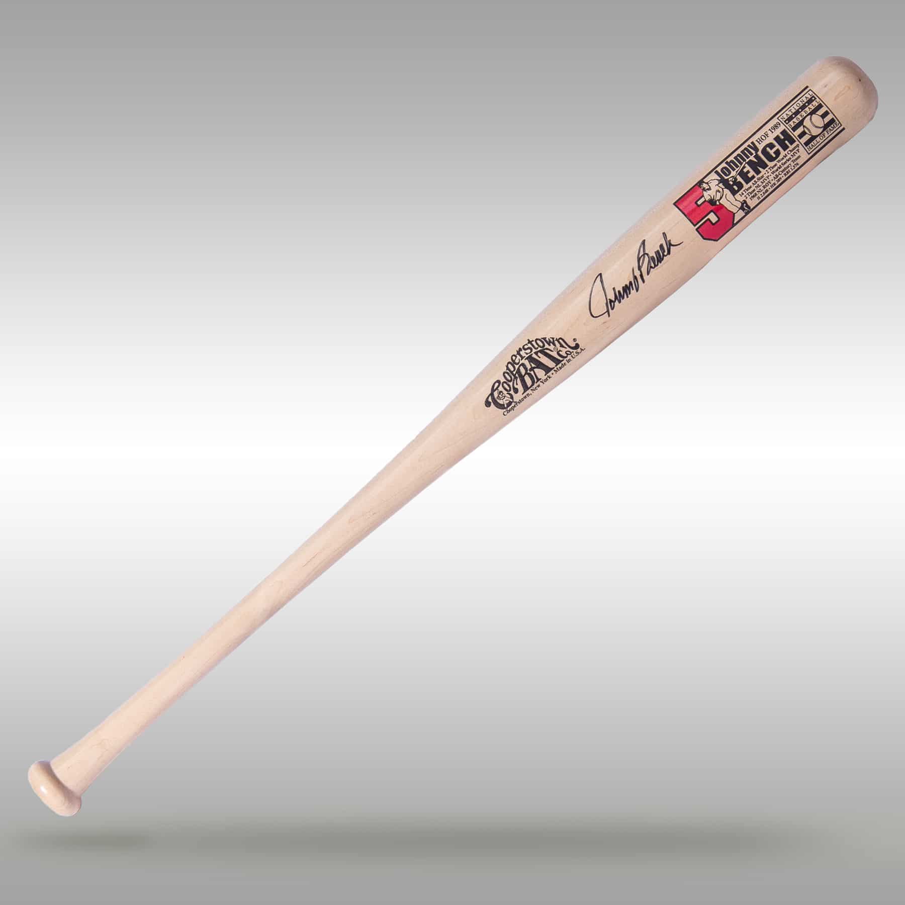 Johnny Bench autographed National Baseball Hall of Fame™ stats bat
